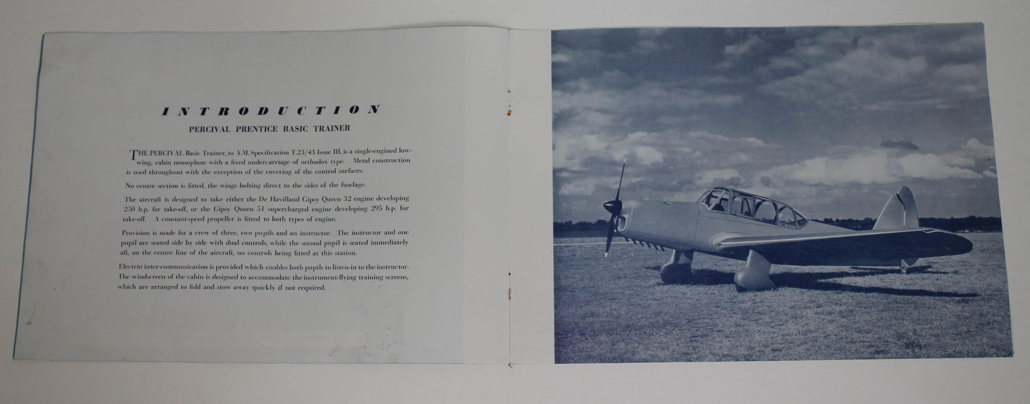 An original sales brochure for the Percial Prentice light aircraft, circa 1950s.