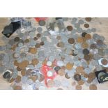 A box of mainly British coins, pre and post decimal, including shillings, half crowns etc.