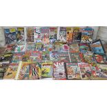 A box of approx 49 vintage comics and magazines including Captain America, DC comics Superboy,
