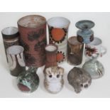 12 pieces of Briglin studio pottery including three animal money banks.