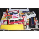 A box of 00 gauge trackside, EFE, etc vehicles, some boxed.