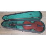 A Maidstone student violin with bow and wooden case.