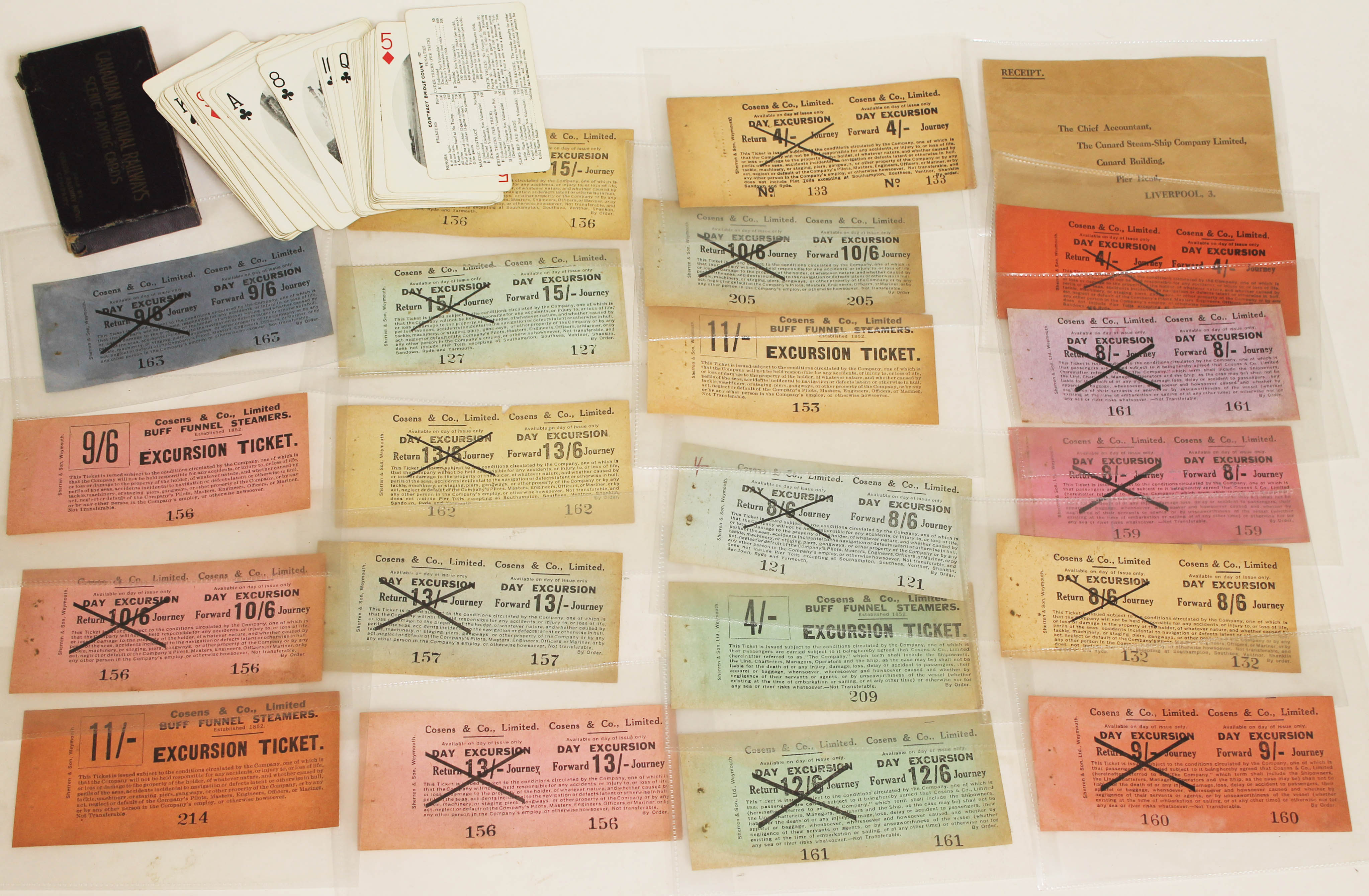 A quantity of Day Excursion tickets and a set of Canadian National Railways Scene Playing Cards.