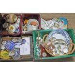 Five boxes of various pottery and other items, various manufacturers.