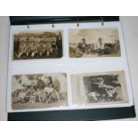 An album containing approx 60 early 20th century postcards including sweat heart, football teams,