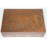 An Indian brass inlaid box, the lined interior fitted with tray, length 30cm.