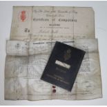 Merchant marine ephemera including Robert Bell 1868 indenture of apprenticeship on Barque Antilius