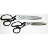 Two pairs of vintage tailor's scissors, one stamped '332 W. Whiteley Sheffield' and the other 'T.