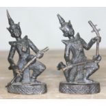 A small bronze pair of oriental warriors, height 9.5cm.