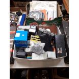 A box of camera equi[ment including lenses, filters etc