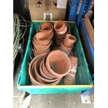 A crate of terracotta plant pots