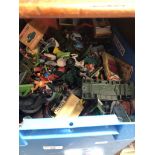 A crate of vintage Brittains, Corgi, Dinky, models vehicles/toys.