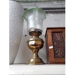 Reproduction brass and glass oil lamp