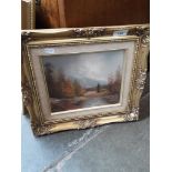 A modern landscape oil on board, signed 'Campbell', 24cm x 19cm, framed.
