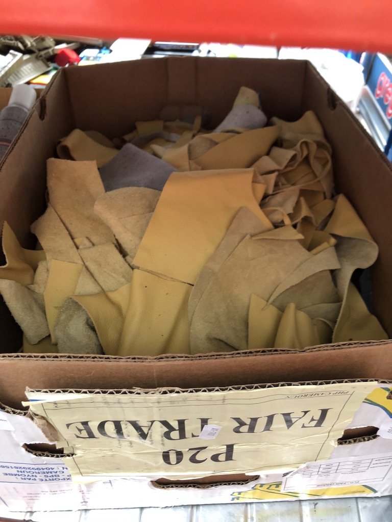 A box of leather off cuts