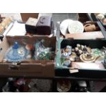 Two boxes of mixed china, copper, glassware, etc