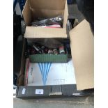 A box of printing paper/labels, batteries, etc