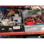 Two boxes of mixed bric a brac inc Christmas decorations