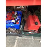Three boxes of mixed tools and canisters of lubricants