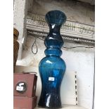 A large blue art glass vase 80cm high