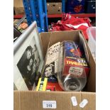 A box of mixed collectables including signed photographs, Lurpack china, etc