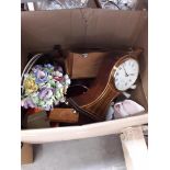 Box pottery etc. inc modern inlaid battery clock