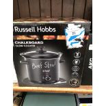 A boxed Russell Hobbs Chalkboard slow cooker
