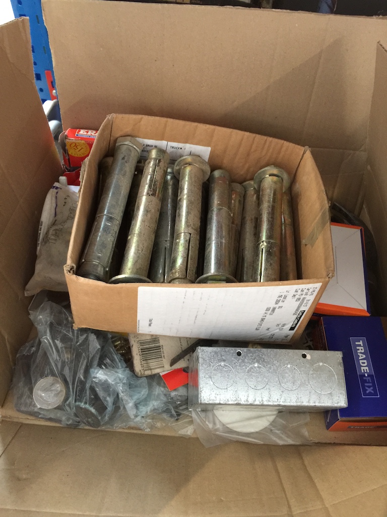 A box of mortice locks, hinges etc