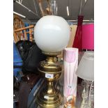 Brass oil llamp with milk glass shade