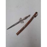 Two letter openers, dagger and Japanese sword style in sheath