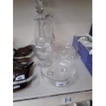 Two glass decanters and two bowls