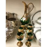 Venetian green gilt decanter set