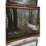 C. H Young, woodland farm track scene, oil on canvas, signed lower right, 50cm x 60cm, framed.