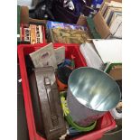 2 boxes of miscellaneous items including vintage tins and cigarette cards