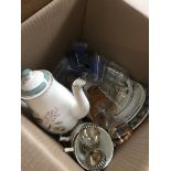 A box of pottery and glassware