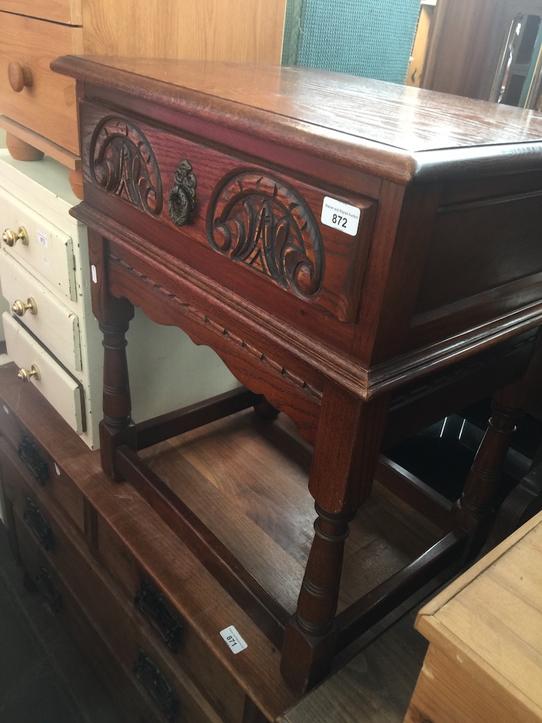 An oak single drawer side cabinet