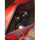 A bowls bag for the Welsh Women's World Bowls Team, Melbourne 1985, containing 4 Thomas Taylor bowls