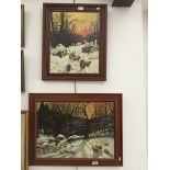 S Rogers, a pair of winter farming scene oils, signed lower right, 39cm x 54cm & 45cm x 36cm, both