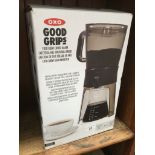 An Oxo Good Grips cold brew coffee maker.