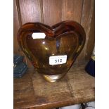 Heart shaped amber glass vase