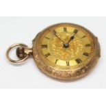 A ladies hallmarked 9ct gold pocket watch.