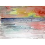 James Lawrence Isherwood (1917-1989), "Sunset Aberystwyth", watercolour, 16cm x 20cm, titled in