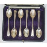 A cased set of six hallmarked silver teaspoons.