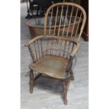 A 19th century ash spindle back Windsor chair, width 57cm, depth 64cm & height 100cm.