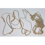 A group of three gold necklaces, various marks, length 38cm each, gross wt. 10.25g.
