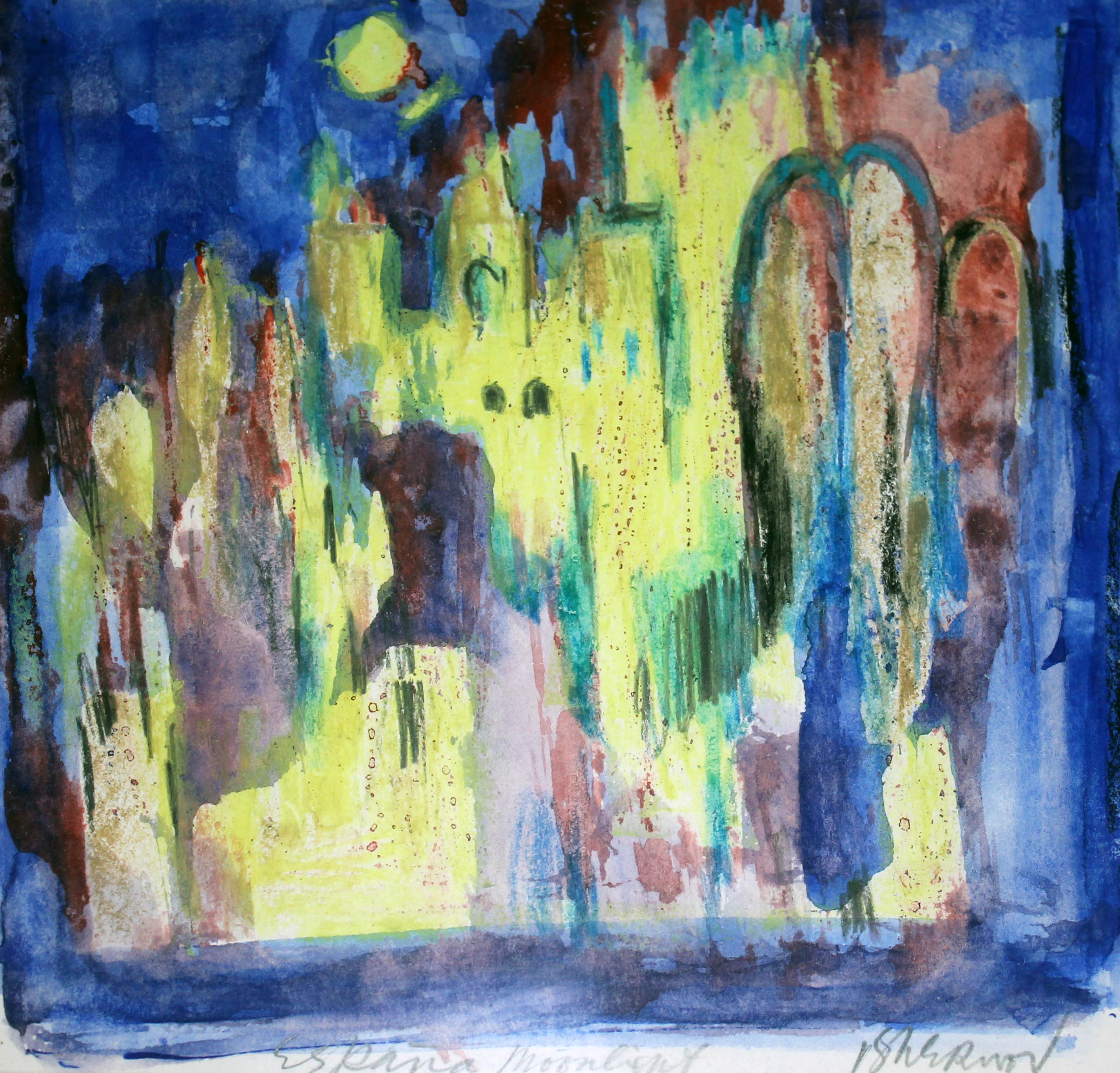 James Lawrence Isherwood (1917-1989), "Espana Moonlight", watercolour, 16cm x 16.5cm, signed and