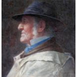 Henry John Terry (1818-1880), portrait of a man wearing a hat in side profile, watercolour, 24cm x