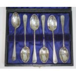 A cased set of six hallmarked silver teaspoons.