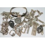 A mixed lot comprising various hallmarked silver and white metal, various marks, gross wt. 8oz.