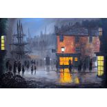 Donald Hughes (British 20th century), harbour scene at night, oil on canvas, 90cm x 60cm, signed '